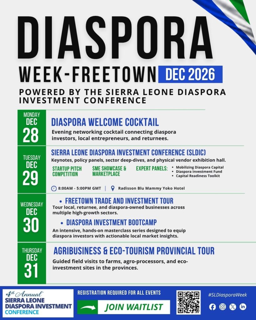 SLDIC USA 2026 Postponed to 2027 — Attention Now Turns to Sierra Leone Diaspora Week, December 2026