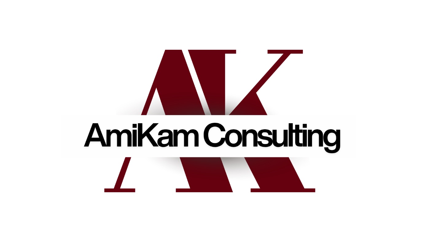 AmiKam Consulting logo in maroon and black
