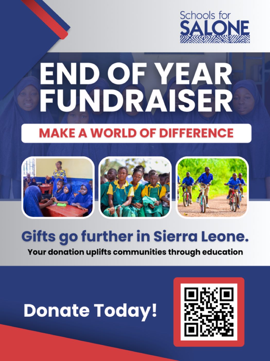 End of Year Fundraiser poster: Gifts go further in Sierra Leone